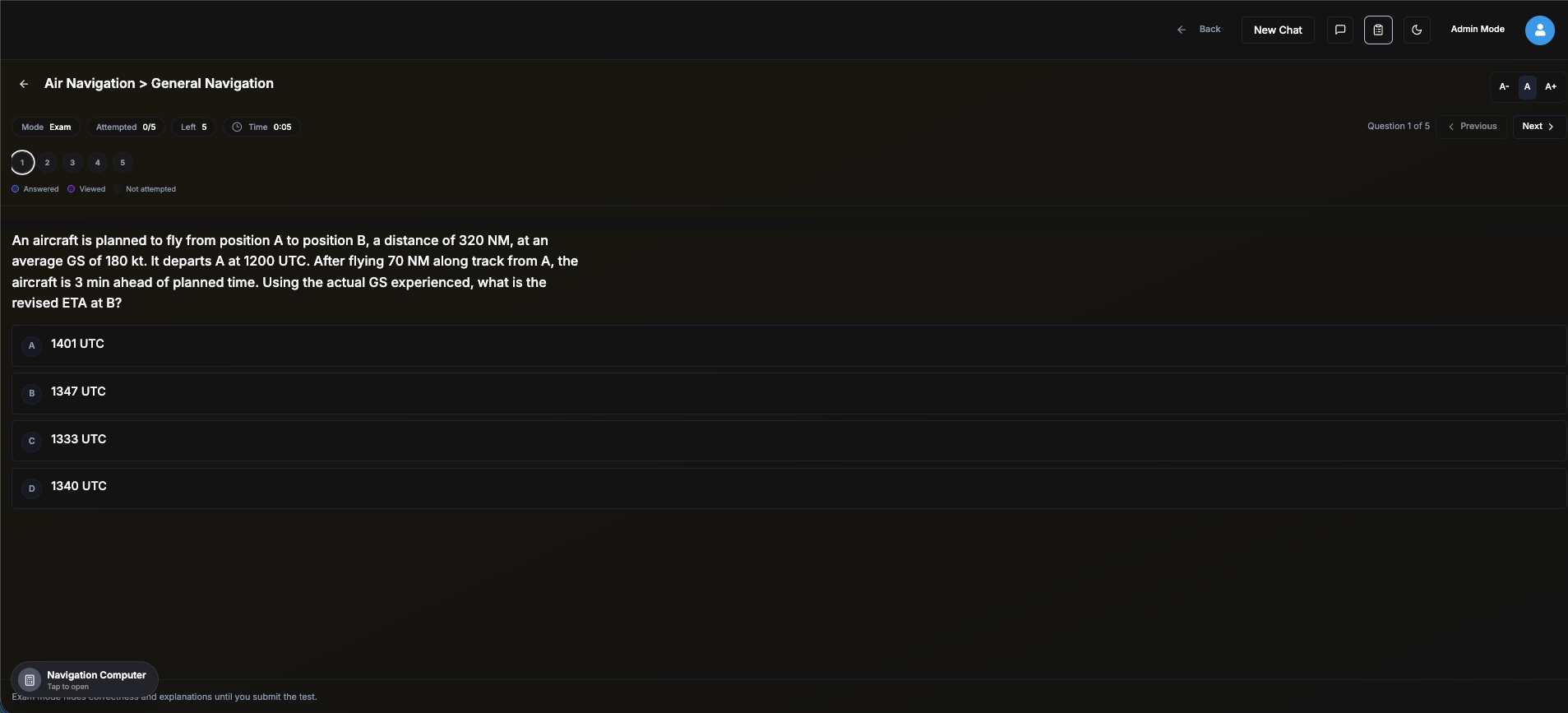 Profly exam mode interface
