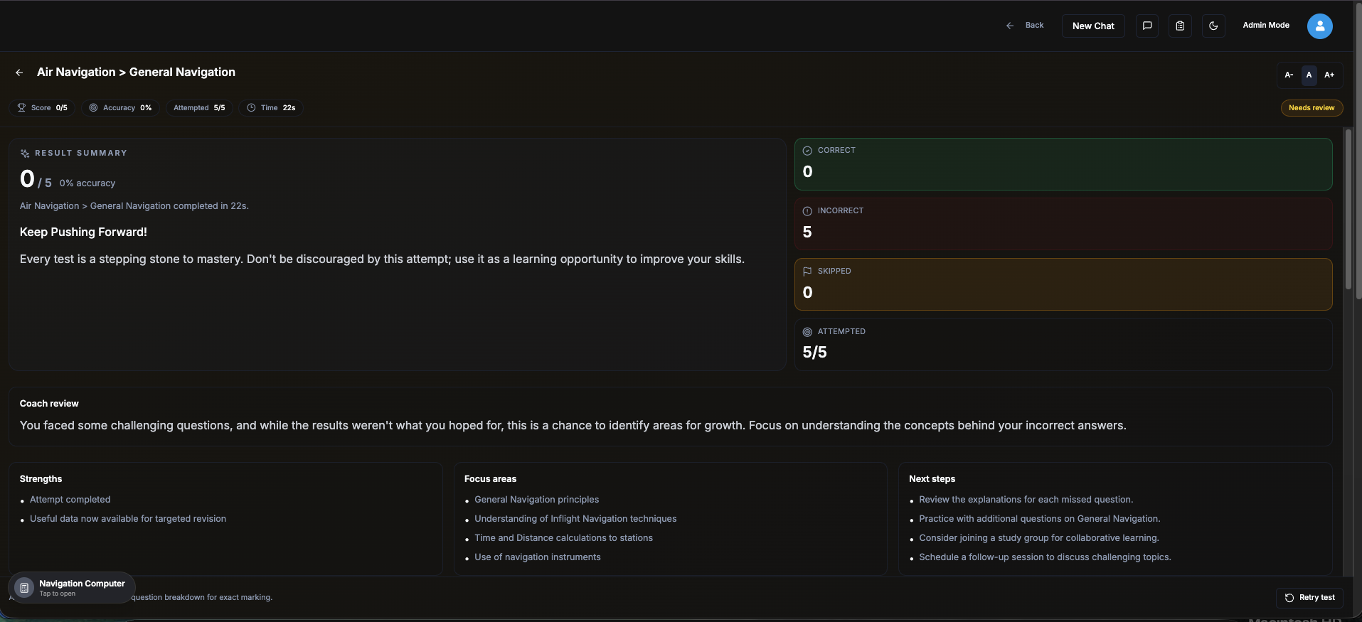 Profly results summary interface